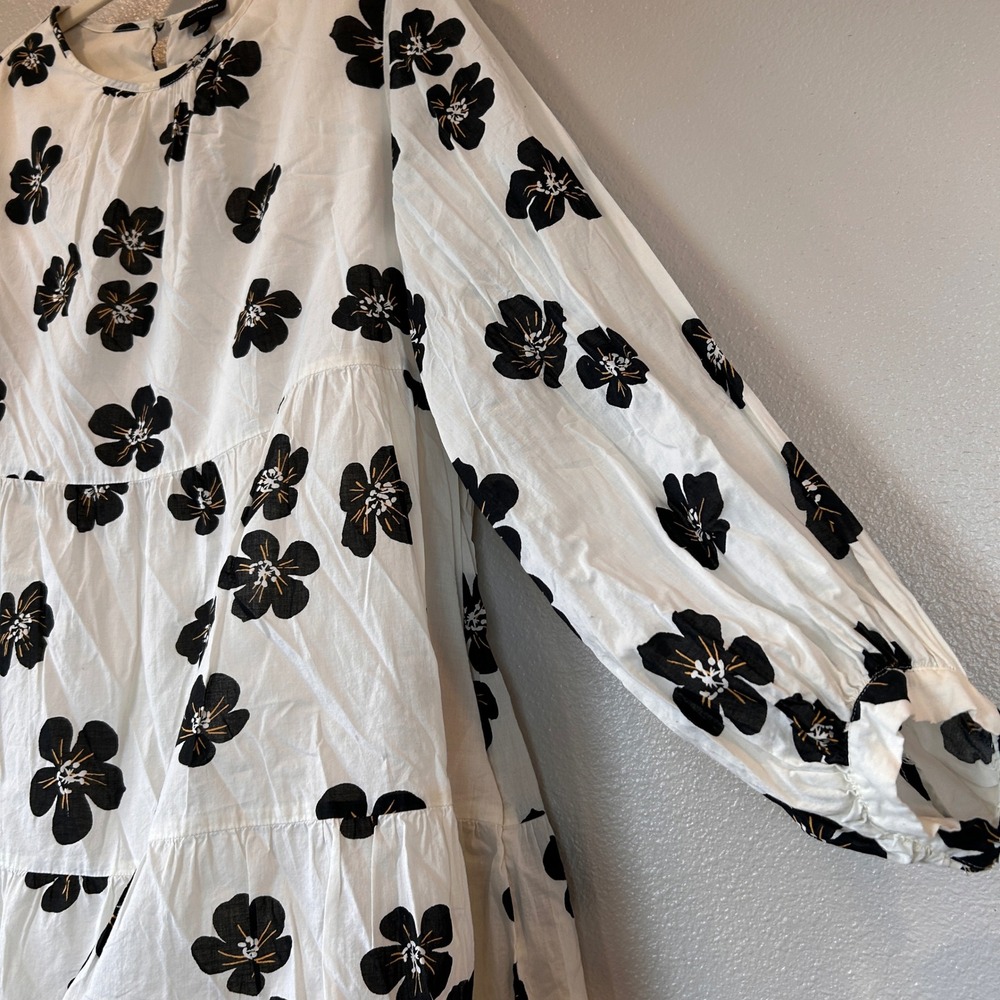 Who What Wear Womens XL White Black Floral Tiered Cotton Mini Babydoll Dress - Picture 8 of 9